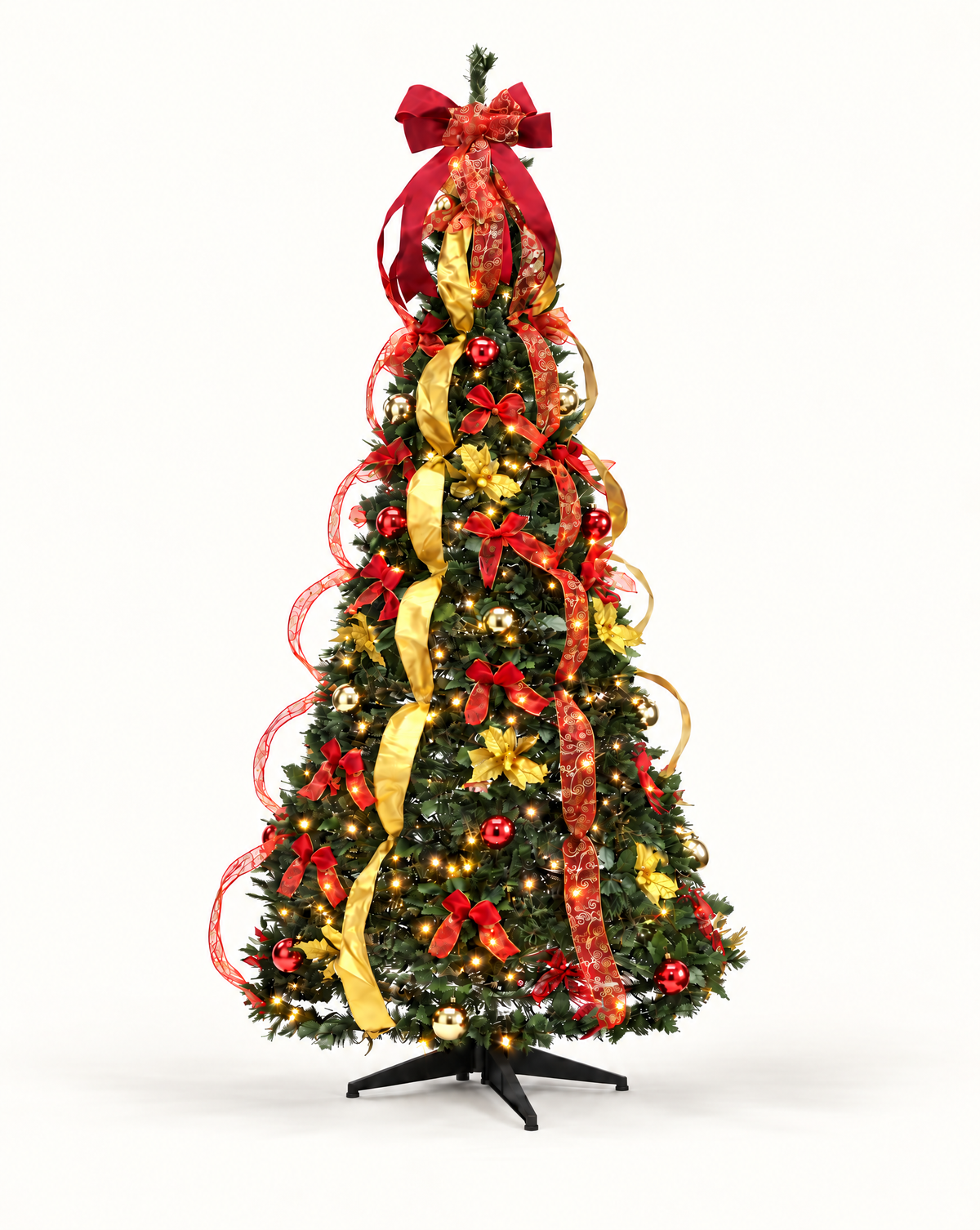 Sapin de Noël pliable rouge et doré